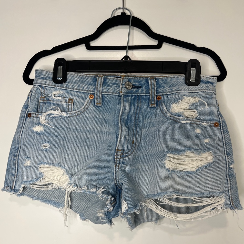 A&F Distressed Light Blue Denim Shorts